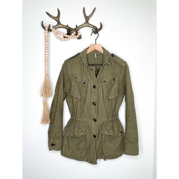 Free People Not Your Brothers Jacket XS Olive Green Utility Cargo Surplus - Picture 2 of 11